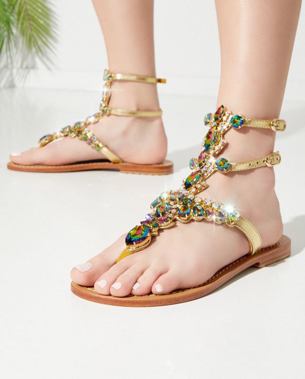 MYSTIQUE SHOES - Złote sandały z kryształami.
