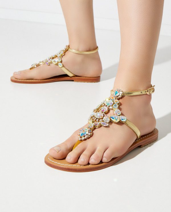 MYSTIQUE SHOES - Skórzane sandały z kryształami.