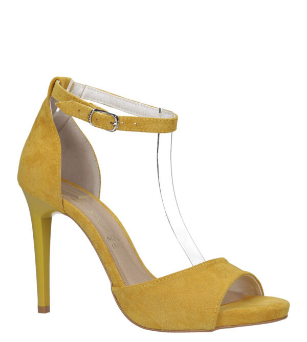 żółte sandały szpilki z zakrytą piętą i paskiem wokół kostki casu 1590/1.